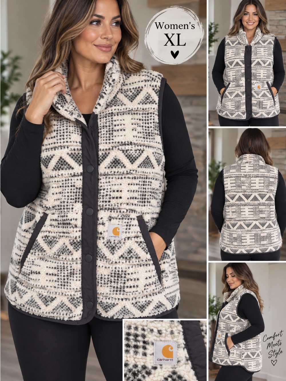 Carhartt Women's Cream & Black Sherpa Vest